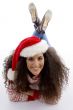 laying young female with christmas hat