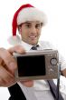 photographer man showing his digital camera