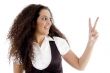 fashionable woman showing peace sign