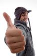 casual male model showing thumbs up