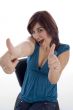 pleased woman wishing goodluck