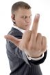 businessman with vulgar hand gesture
