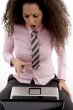 young corporate woman annoyed after