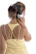 back pose of female with headphone