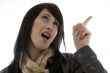 female with pointing finger