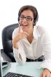 smiling female looking into laptop