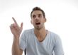 young man pointing up