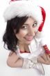 high angle view of model with christmas hat
