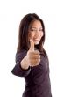 young woman showing thumb up