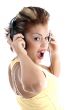 back pose of woman with headphone