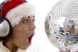 surprised woman looking to disco ball