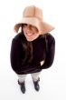 high angle view of pleased standing woman