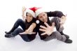 young couple wearing christmas hat