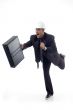 architect with leather bag in running motion