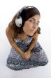 high angle view of young female with headphone