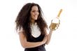 young woman holding wine bottle