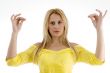 beautiful woman making hand gesture