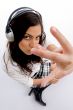 woman listening music in headset