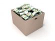 euro bundles of bills in a box