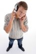 standing man with headphone