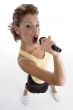 sexy woman singing in microphone