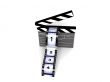 clapperboard with filmstrips