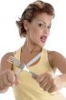 young woman posing with fork and knife