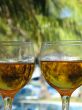 glasses of beer by the pool
