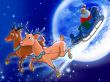 Santa is riding deers on the back of the Moon.