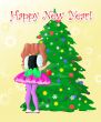 girl  decorate New Year`s tree