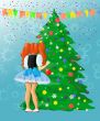girl  decorating Christmas tree
