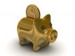 Gold pig a coin box. Isolated 3D image.