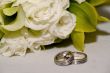 Wedding bands with white roses