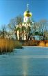 Russian church near iced pond