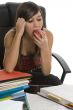 Female student when studying with apple