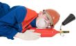 Sleeping laborer with fire extinguisheron