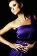 sexy brunette fashion girl in violet dress - portrait