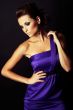 sexy brunette fashion girl in violet dress - portrait