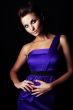 sexy brunette fashion girl in violet dress - portrait
