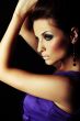 sexy brunette fashion girl in violet dress - portrait