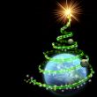 earth with abstract christmas tree spiral