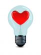 Red heart in bulb on white background. 3D image