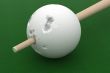 Old billiard ball punched cue. 3D image.