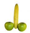 yellow banana with two grenn apples