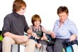 Young boy`s tickling