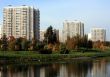 The houses on the river bank with reflection