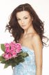 brunette with pink roses