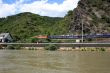 Rhein. A railway on the bank