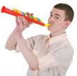 Young man and toy, trumpet