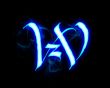 Blue flame magic font over black background. Letter W